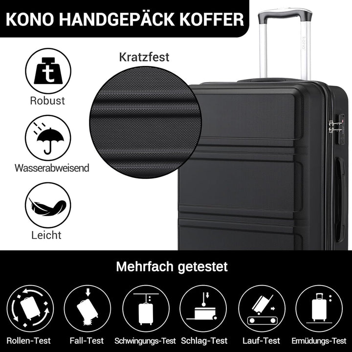 KONO Koffer Trolley Reisekoffer aus ABS+PC – Leichter Hartschalenkoffer mit 4 Zwillingsrollen und TS