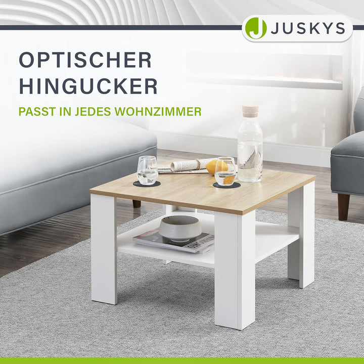 Juskys Couchtisch mit Ablage 60x60x40 cm - Holz, pflegeleicht, robust - Moderner Beistelltisch für Z