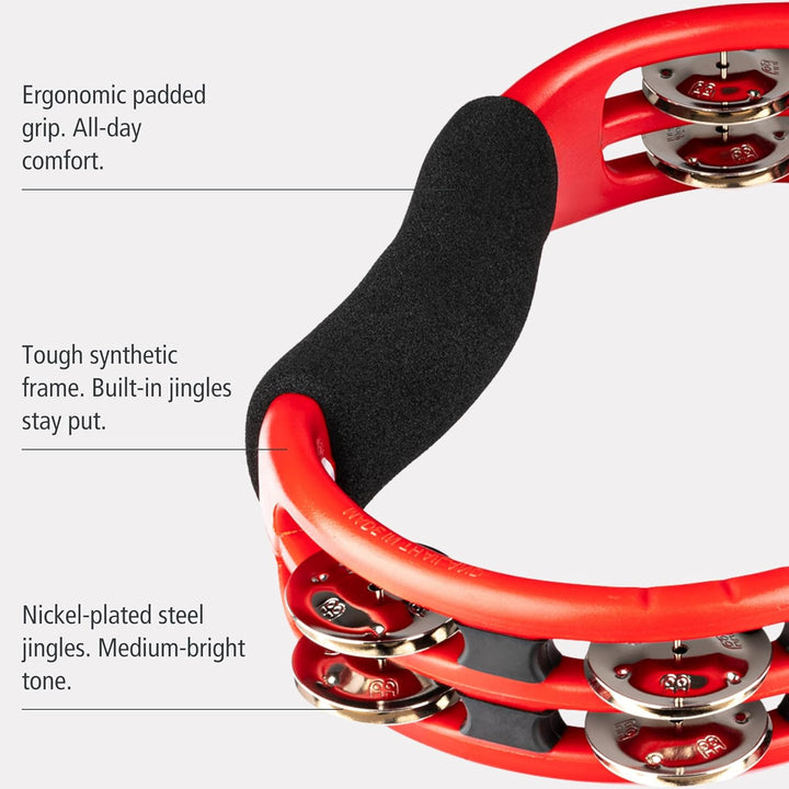 Meinl Percussion TMT1R Tambourine (ABS-Plastik) mit Stahlschellen (2-reihig) - Handmodell, rot