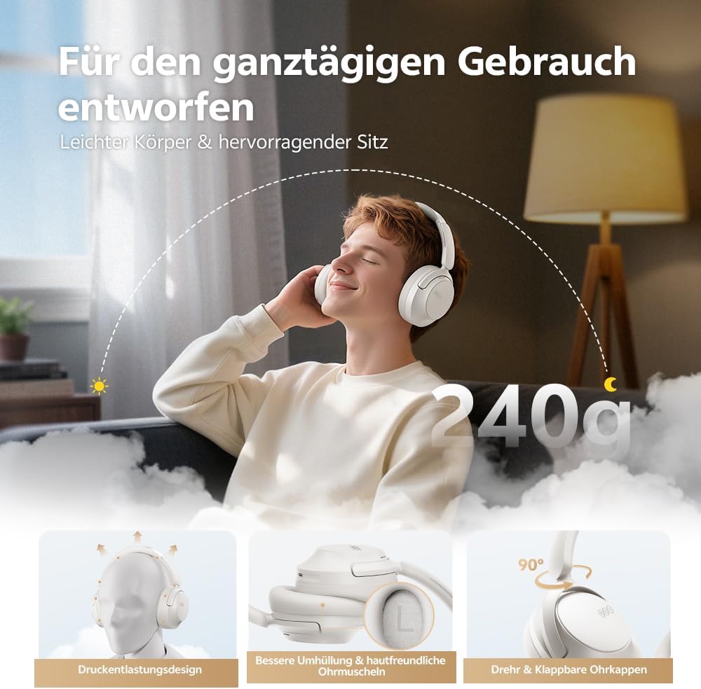 QCY H3S Over Ear Bluetooth Kopfhörer,Hybrid Aktive Noise Cancelling,Hi-Res Audio,LDAC,ultraleichtem