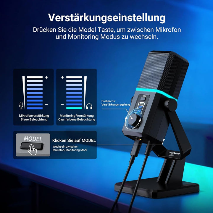 NEEWER RGB USB Mikrofon für Gaming Streaming Podcasts, Nierencharakteristik Kondensator Microphone m