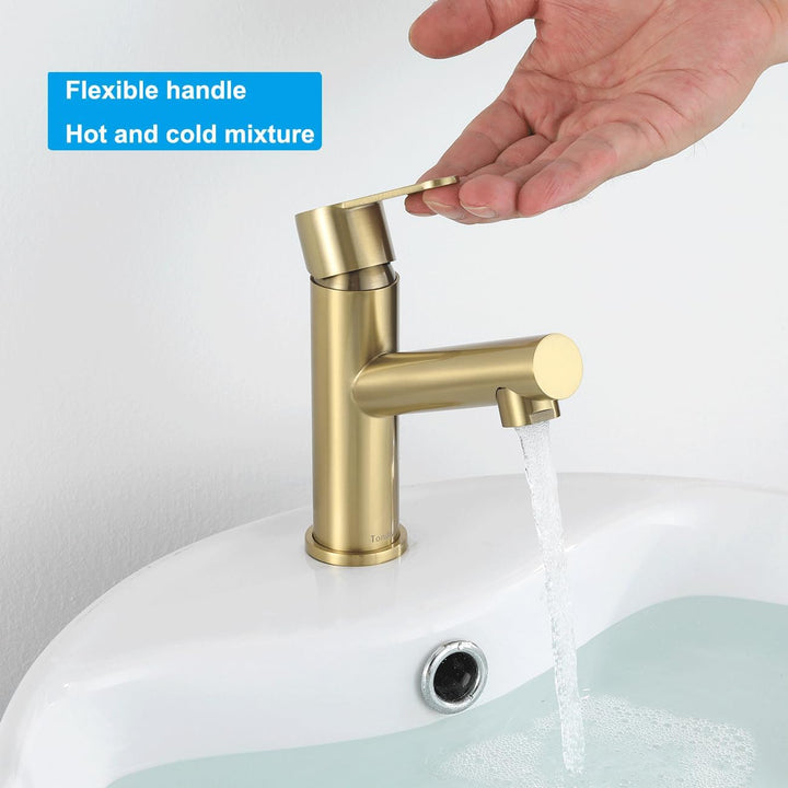 Wasserhahn Bad Gold Matt, Edelstahl Waschtischarmatur mit Auslauf Höhe 87 mm, Einhebelmischer Waschb