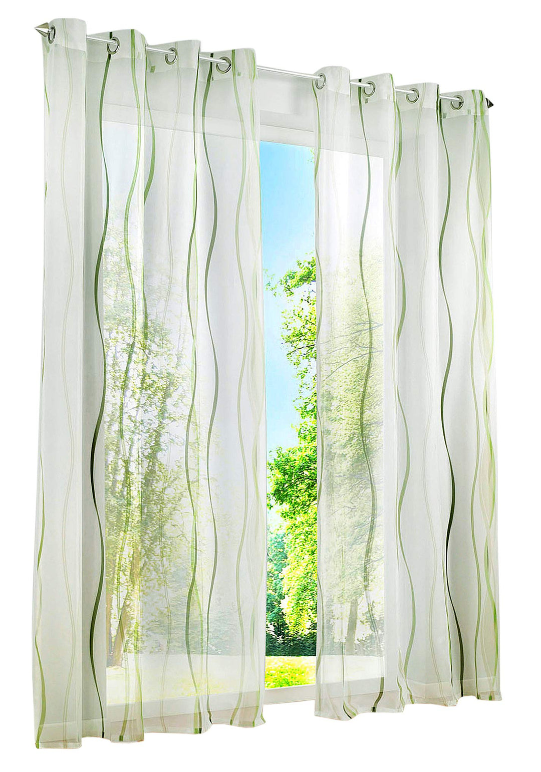 BAILEY JO 1er-Pack Gardinen mit Wellen Druck Design Vorhang Transparent Voile Vorhänge (BxH 140x245c