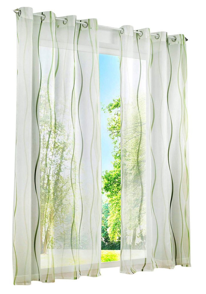 BAILEY JO 1er-Pack Gardinen mit Wellen Druck Design Vorhang Transparent Voile Vorhänge (BxH 140x245c