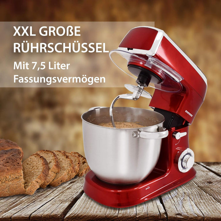 Syntrox Germany Küchenmaschine Knetmaschine Mixer 1500 Watt mit Fleischwolf, Edelstahl-Behälter 7,5