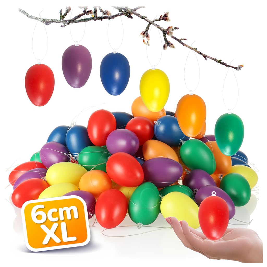 com-four® 60x Ostereier zum Aufhängen - Osterdeko in schönen leuchtenden Farben - Hänge-Deko für den