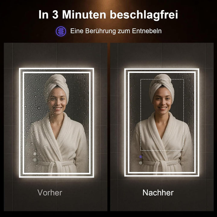 Youyijia Spiegel Mit Beleuchtung, Badspiegel Mit Beleuchtung Mit Touch-Schalter Beschlagfrei, 3 Lich