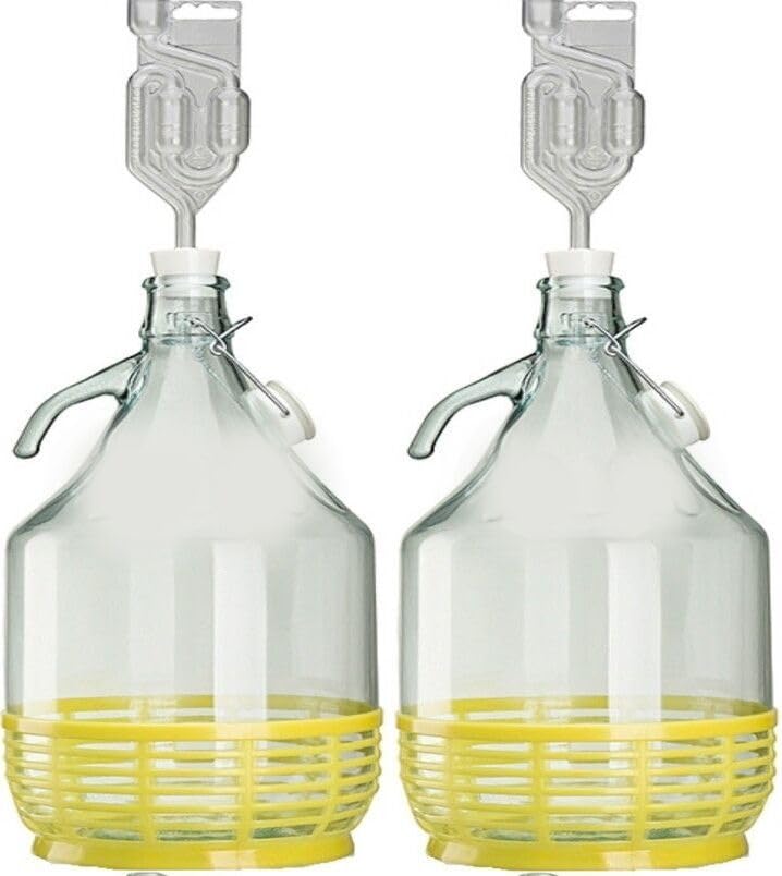 lilawelt24 2X Set 5L Bügelflasche + Stopfen + Gärröhrchen Weinballon Gärballon Glasflasche Bügelvers