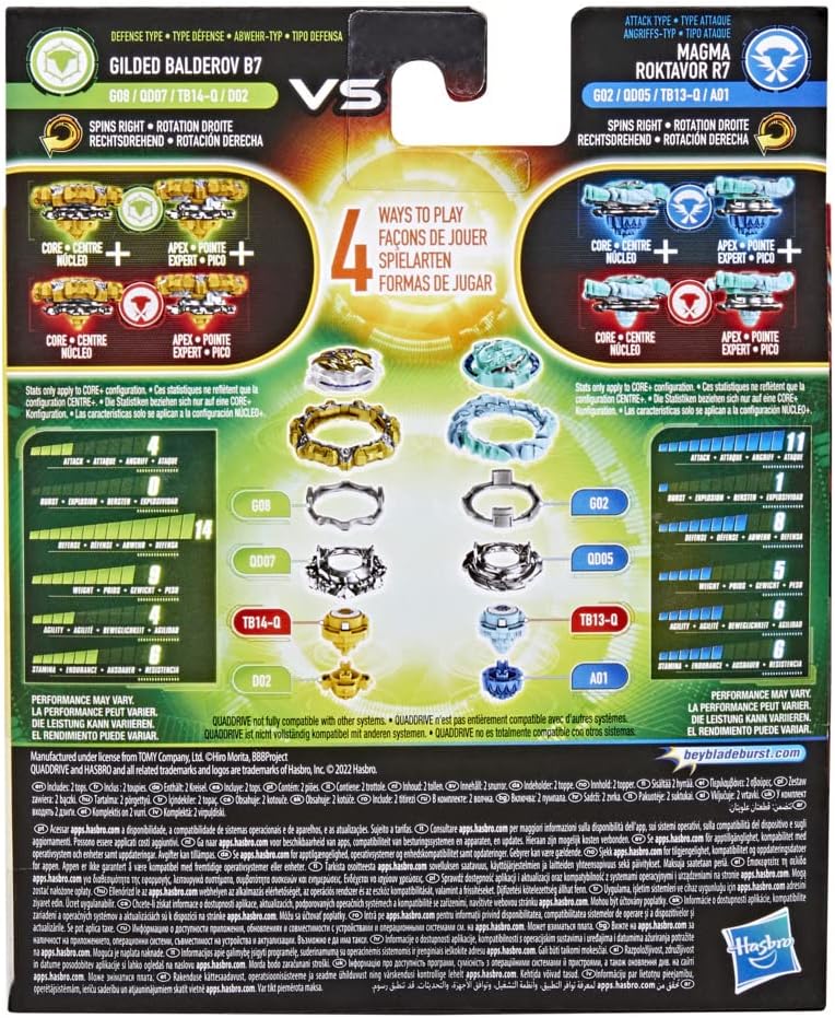 Beyblade Burst QuadDrive Magma Roktavor R7 und Gilded Balderov B7 Doppelpack − Battle Kreisel