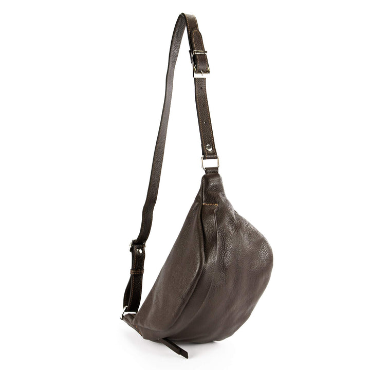 modamoda de - T77 - ital. Hüfttasche Bauchtasche Brusttasche Large aus weichem Leder, Farbe:Dark Cho