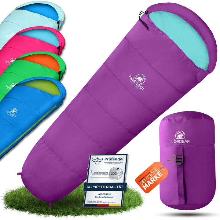 NORDBÄR® Kinderschlafsack für Jungs & Mädchen bis 145 cm Körpergrösse | Innenfutter aus 100% Baumwol