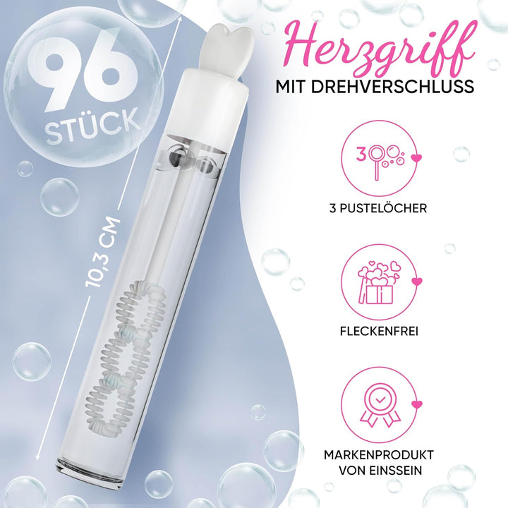 Seifenblasen Hochzeit Lovegläschen 96 Stück weiss | 3 Pustelöcher mit Herzgriff | Mini Wedding Bubbl