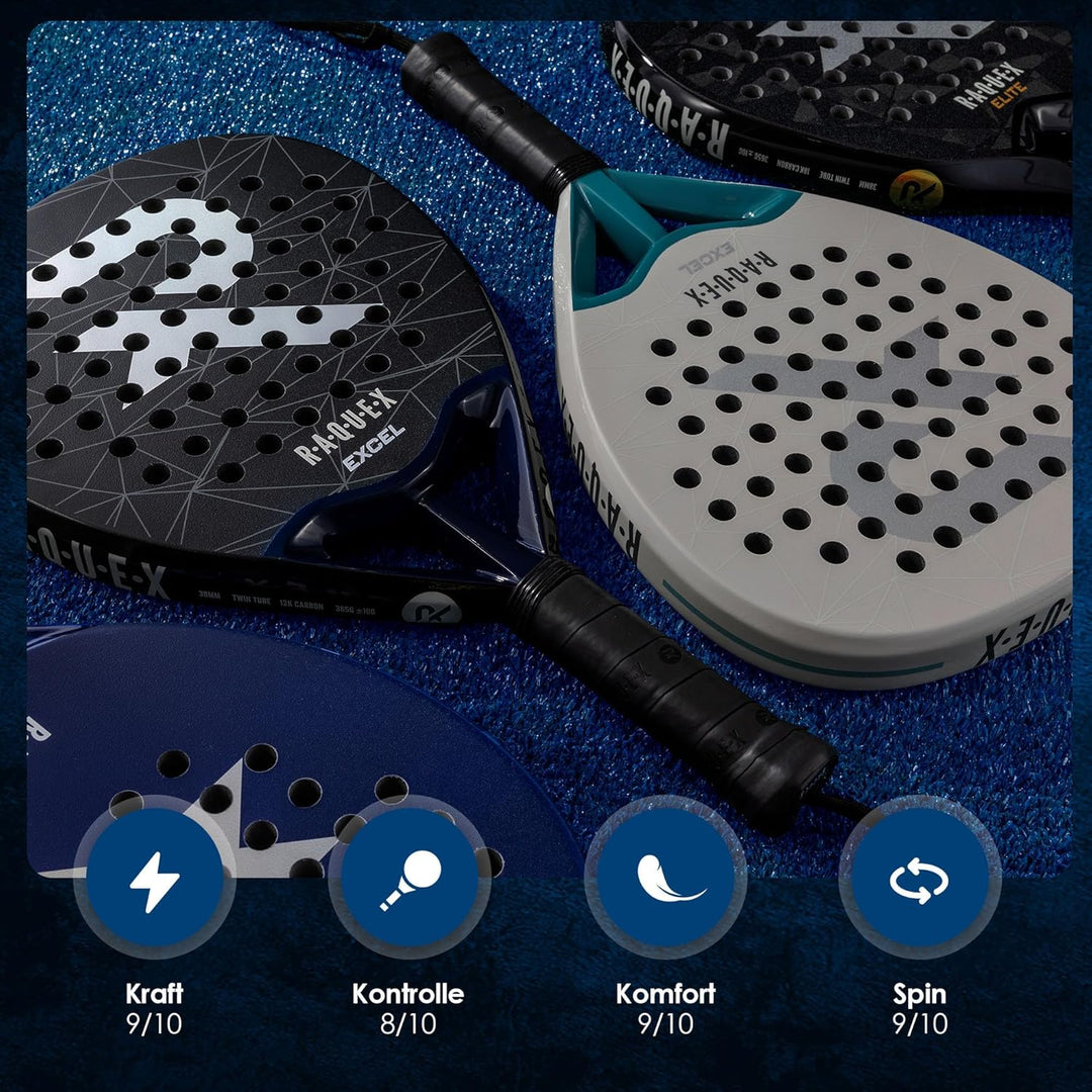 Raquex Excel Padelschläger – für fortgeschrittene Anfänger/Fortgeschrittene – 12K-Carbonrahmen, reak