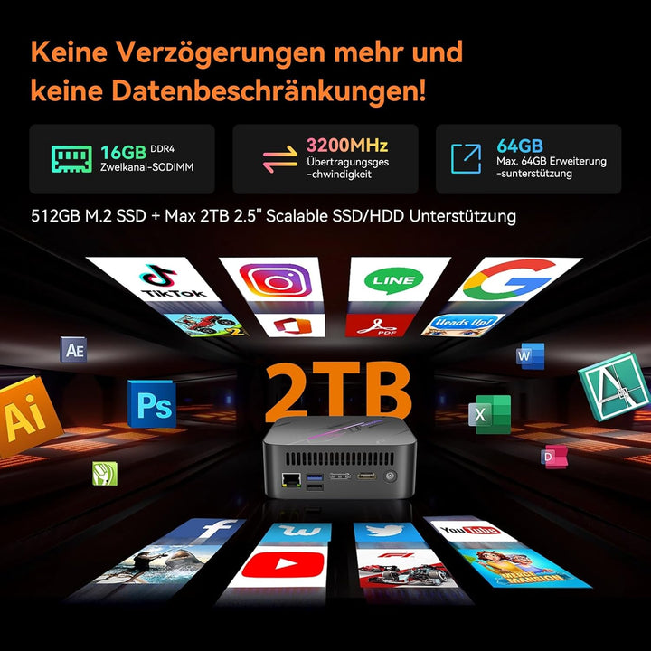 Blackview MP100 Mini PC Gaming AMD Ryzen 7 5825U(8C/16T,bis zu 4.5 GHz),Windows 11 Pro LPDDR4 16GB R