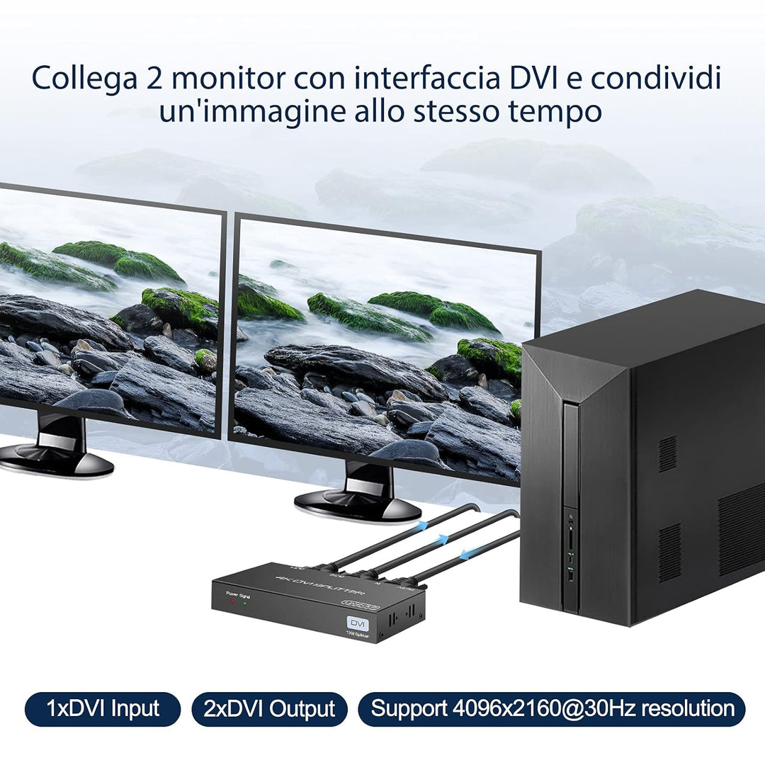 VEDINDUST DVI Splitter mit 2 Ports, der Splitter mit 1 Eingang und 2 Ausgängen unterstützt Auflösung