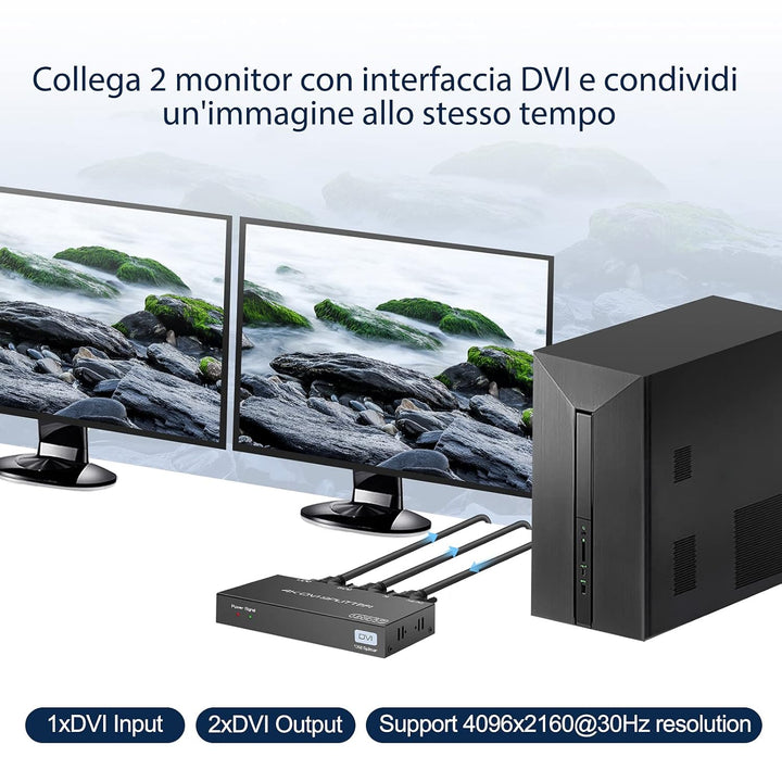 VEDINDUST DVI Splitter mit 2 Ports, der Splitter mit 1 Eingang und 2 Ausgängen unterstützt Auflösung