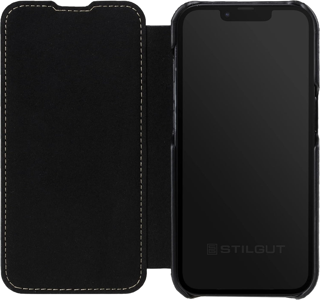 STILGUT Book Case kompatibel mit iPhone 14 (6.1“) Hülle aus Leder zum Klappen, Klapphülle, Handyhüll