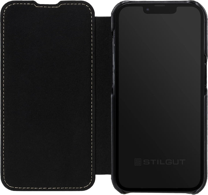 STILGUT Book Case kompatibel mit iPhone 14 (6.1“) Hülle aus Leder zum Klappen, Klapphülle, Handyhüll