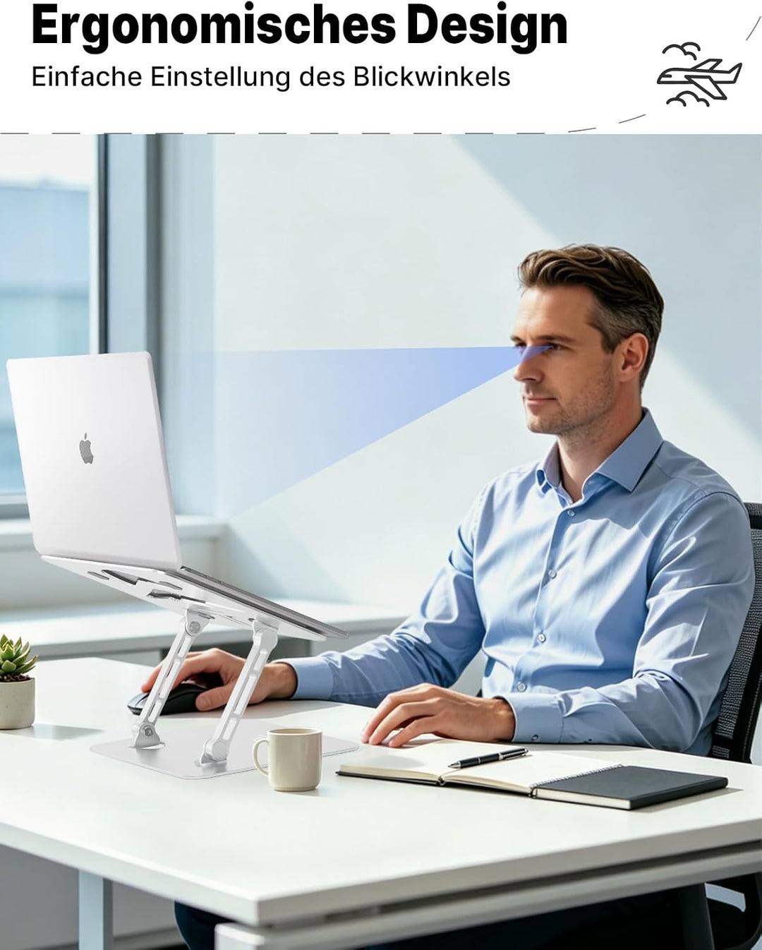 Ergonomischer Laptop Ständer aus Aluminium, Höhenverstellbar &amp; Faltbar, Stabil &amp; rutschfest, Verbess