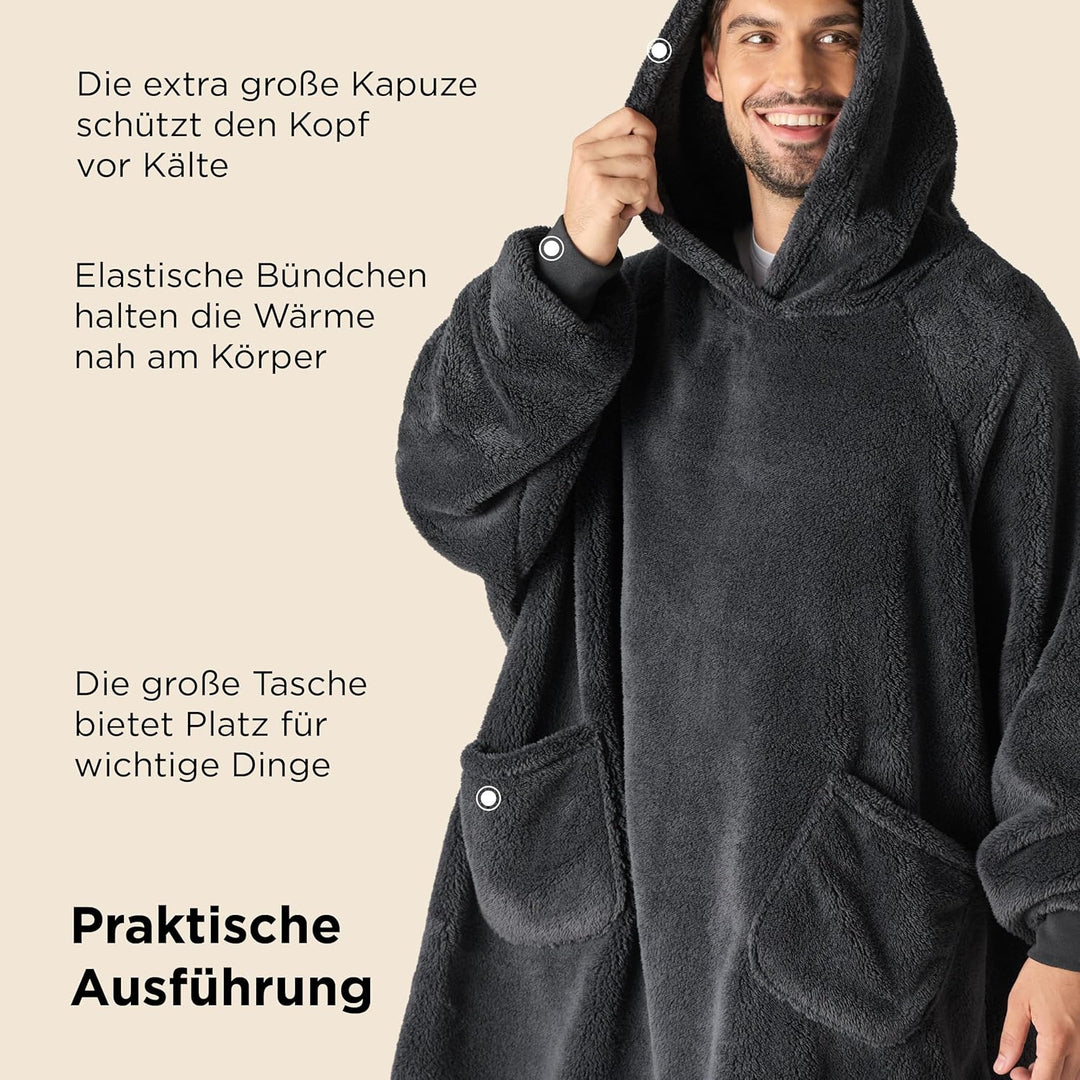 BEDSURE Hoodie Decke mit Ärmeln Deckenpullover - Tragbare Decke zum Anziehen Erwachsene XXL, Übergro