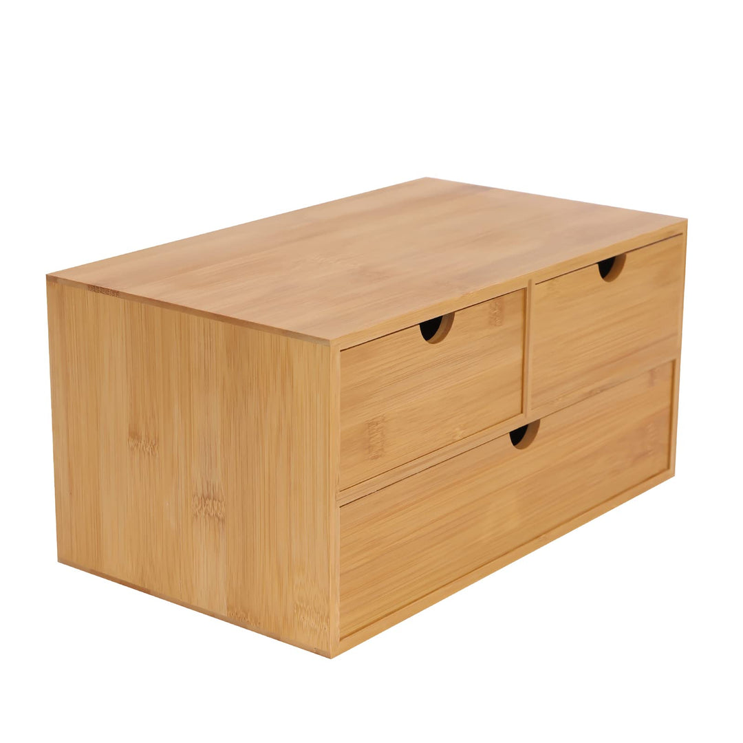 Aufbewahrungsbox Bambus Schreibtisch Organizer mit 3 Schubladen Mini Kommode Rohholzfarbe Schreibtis