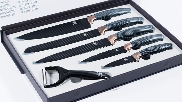 KING Messer-Set mit Sparspäler, in Carbon-Optik, Schwarz/Roségold, 6-teilig