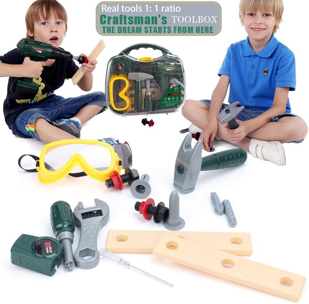 Kinder Werkzeug Spielzeug,Mit Hammer,Schraubendreher Kinderwerkzeug-Set mit Verstellbarem Werkzeugzu