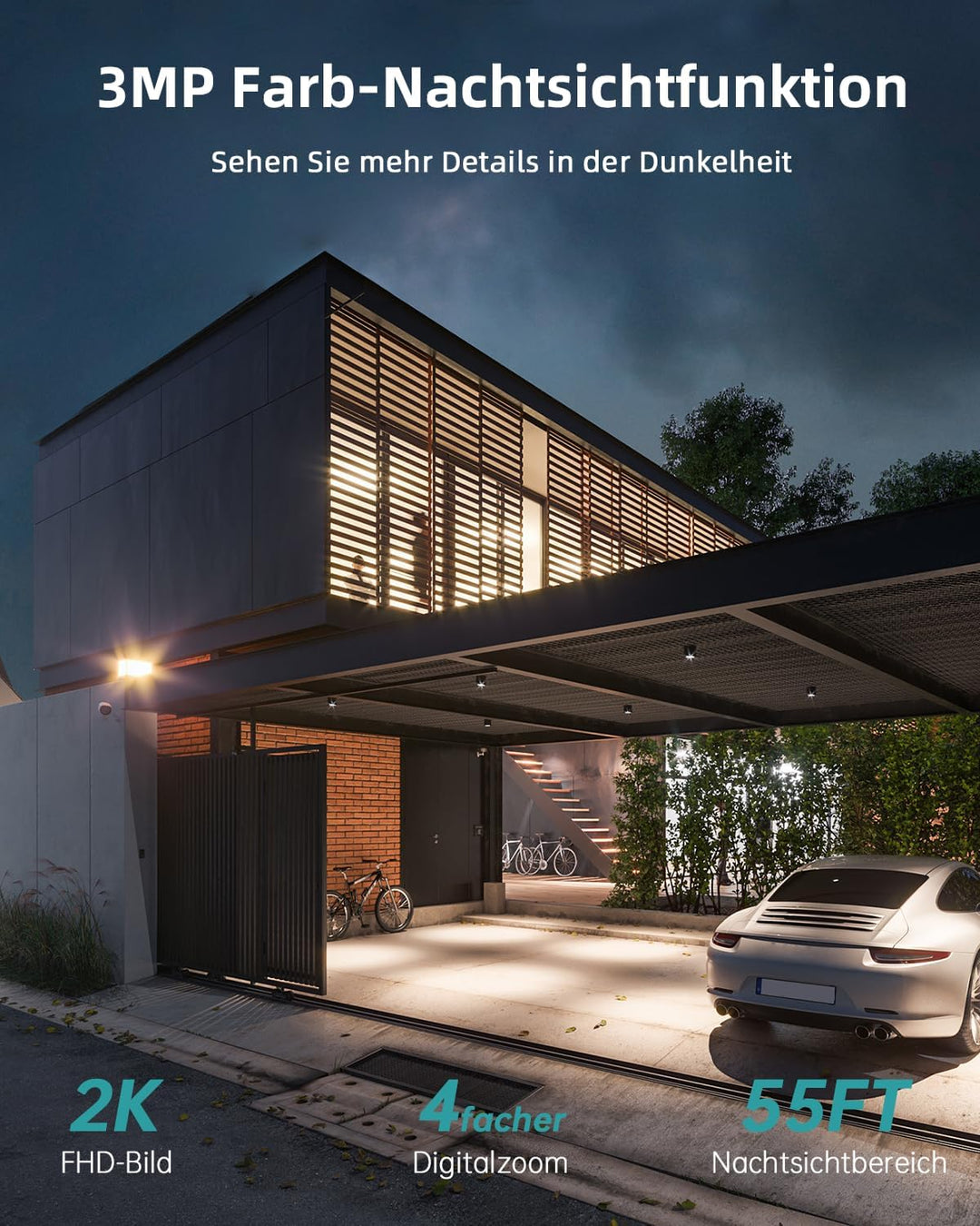 ZUMIMALL 2K Solar Überwachungskamera Aussen | 355°/120° PTZ Kamera Outdoor, PIR Bewegungsdetektion,