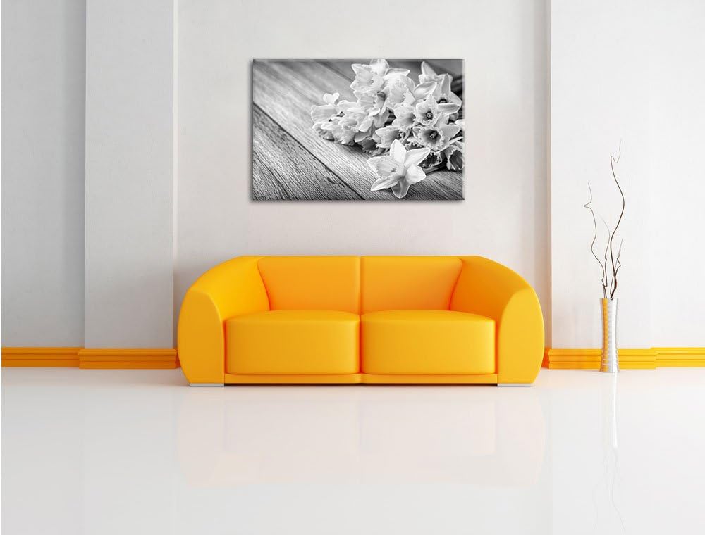 Pixxprint Bündel gelber Narzissen Kunst B&W als Leinwandbild/Grösse: 100x70 cm/Wandbild/Kunstdruck/f