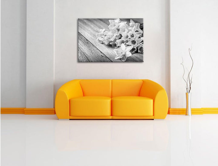 Pixxprint Bündel gelber Narzissen Kunst B&W als Leinwandbild/Grösse: 100x70 cm/Wandbild/Kunstdruck/f