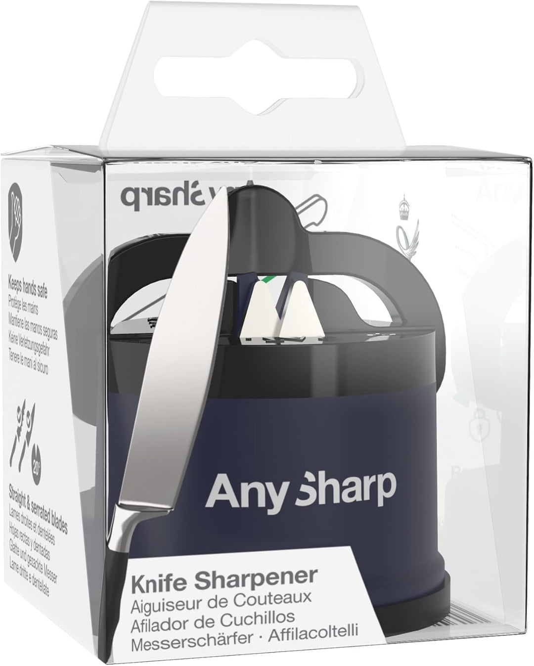 AnySharp Messerschärfer, Freihändige Sicherheit, PowerGrip Saugnapf, Sicheres Schärfen aller Küchenm