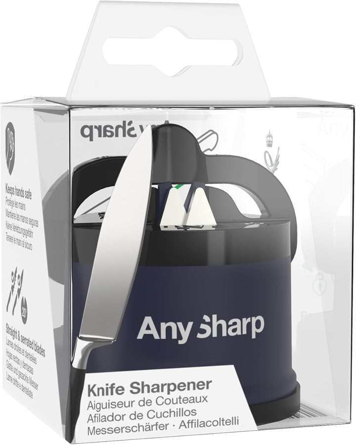 AnySharp Messerschärfer, Freihändige Sicherheit, PowerGrip Saugnapf, Sicheres Schärfen aller Küchenm