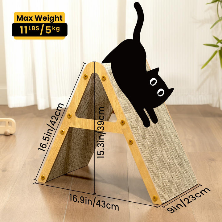 A-Frame Kratzmöbel aus Recycling-Pappe & Holzrahmen, beidseitiges Kratzbrett für Kitten, Kratzliege