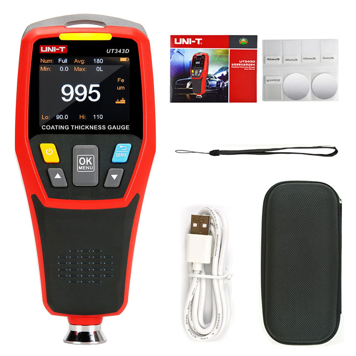 UNI-T UT343D Digitales Schichtdickenmessgerät Messgerät Messbereich 0 bis 1250 um mit USB-Datenfunkt