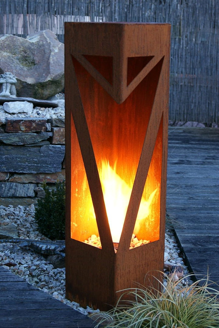 Feuersäule Classic Edelrost Rost Metall Gartendeko Garten Stele Fackel Feuer Säule