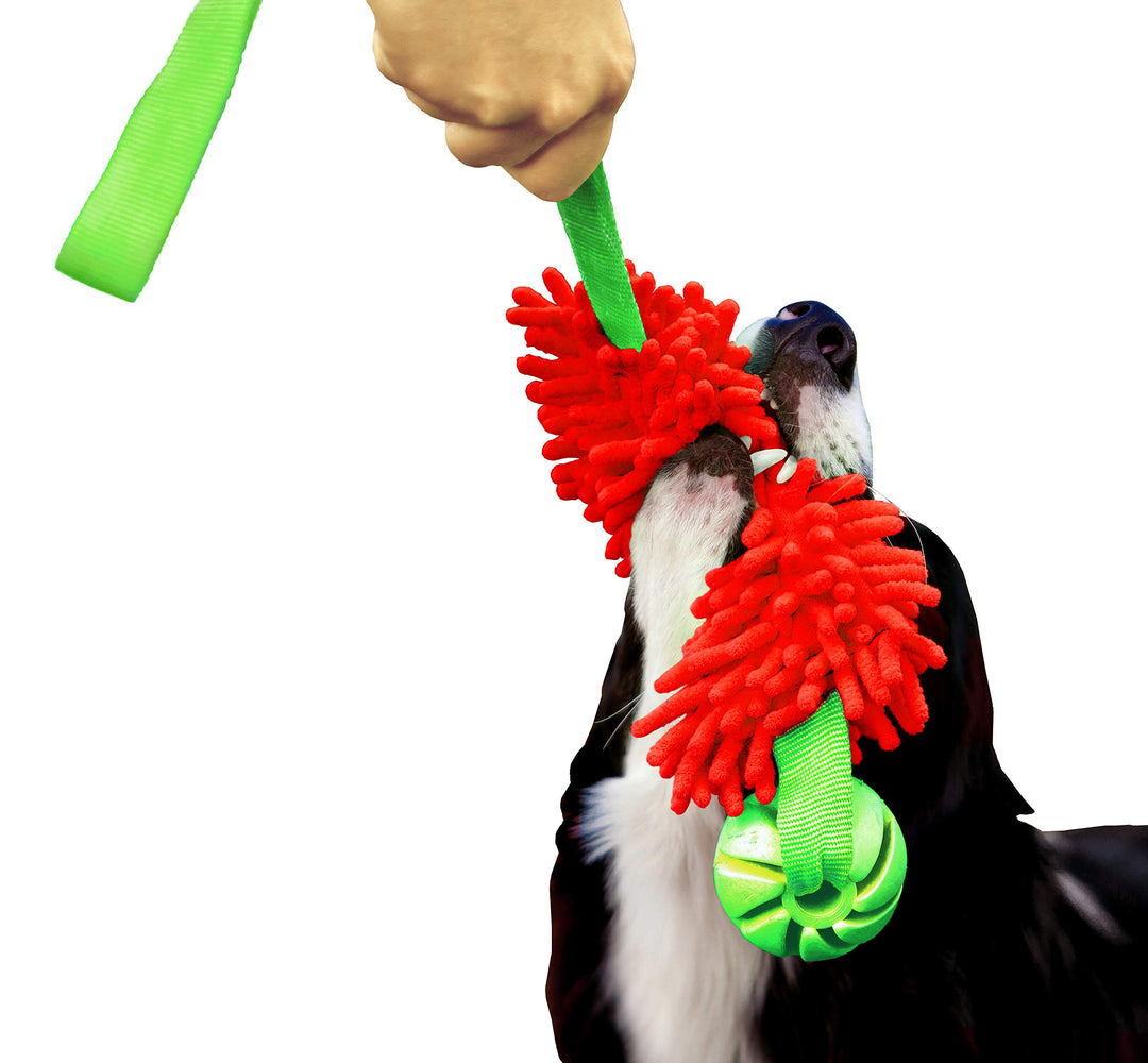 Dingo Mop Bungee Rot Mikrofaser mit Vanille Duft Ball Hundespielzeug Agility Apporte zum Spielen Tau