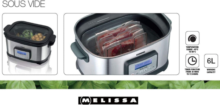 Melissa 16310170 Sous Vide Schongarer Topf, Würstchenwärmer und Vakuum für Küche Kochen bei niedrige