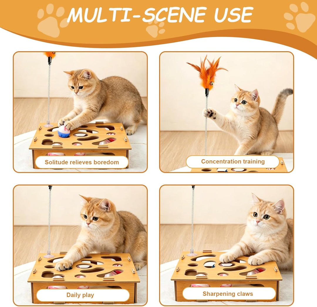 7 Stück Interaktives katzenspielzeug, Katzen Kratzpuzzle Beschäftigungsbox, mit Glockenbällen, Kratz