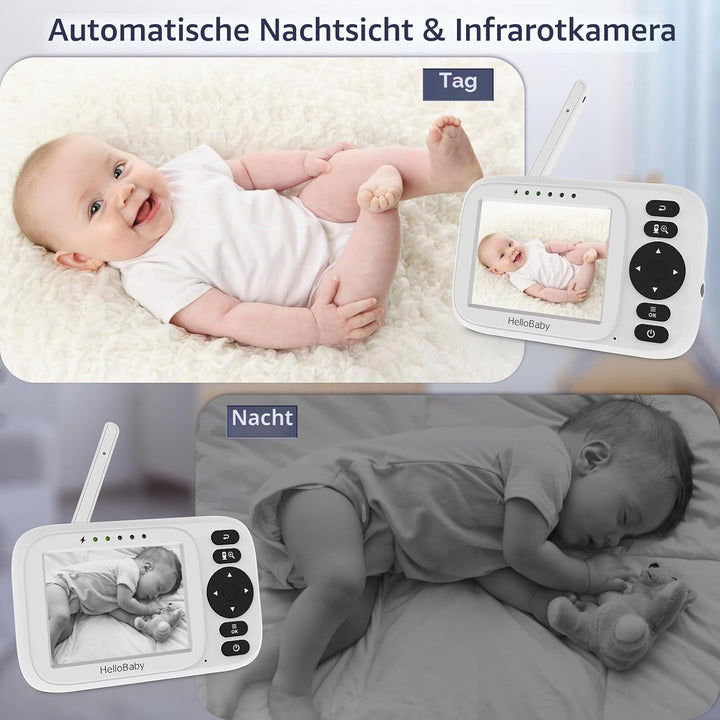 HelloBaby HB2438 Baby Monitor with Camera, Video Baby Monitor Without WiFi, 3.2 Inch Screen, Wired C