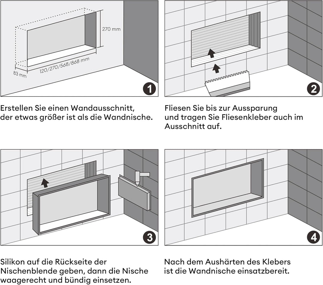 doporro Wandnische Dusche Silber 30 x 90cm | Duschablage Bad befliesbar aus Edelstahl | Duschregal U