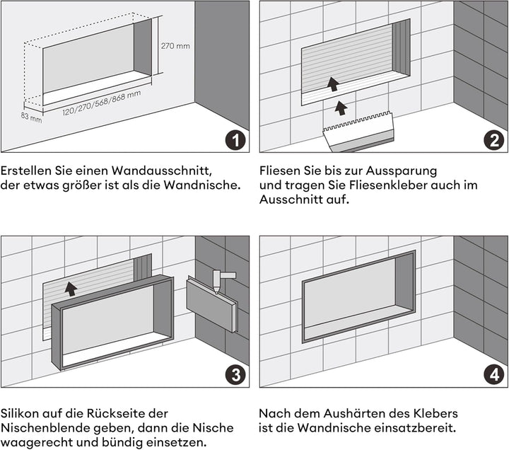 doporro Wandnische Dusche Silber 30 x 90cm | Duschablage Bad befliesbar aus Edelstahl | Duschregal U