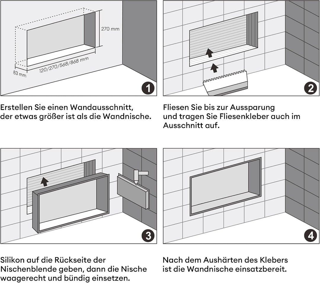 Mai &amp; Mai Duschnische Bad aus Edelstahl Weiss 30cm x 60cm x 8,3cm | Wandnische Dusche Duschregal bef