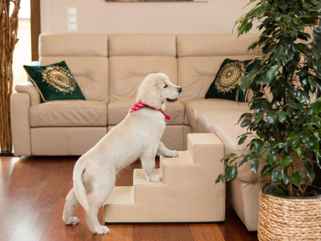PillowPrim Tiertreppen Einganghilfe Kleinere Hunde Stufen Rampe Katzentreppe 4 Stufen Gross Beige Hö