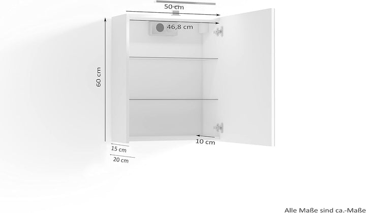 byLIVING Spiegelschrank Spree/Badezimmerschrank mit Spiegel 50 cm breit/matt weiss/Spiegeltür mit So