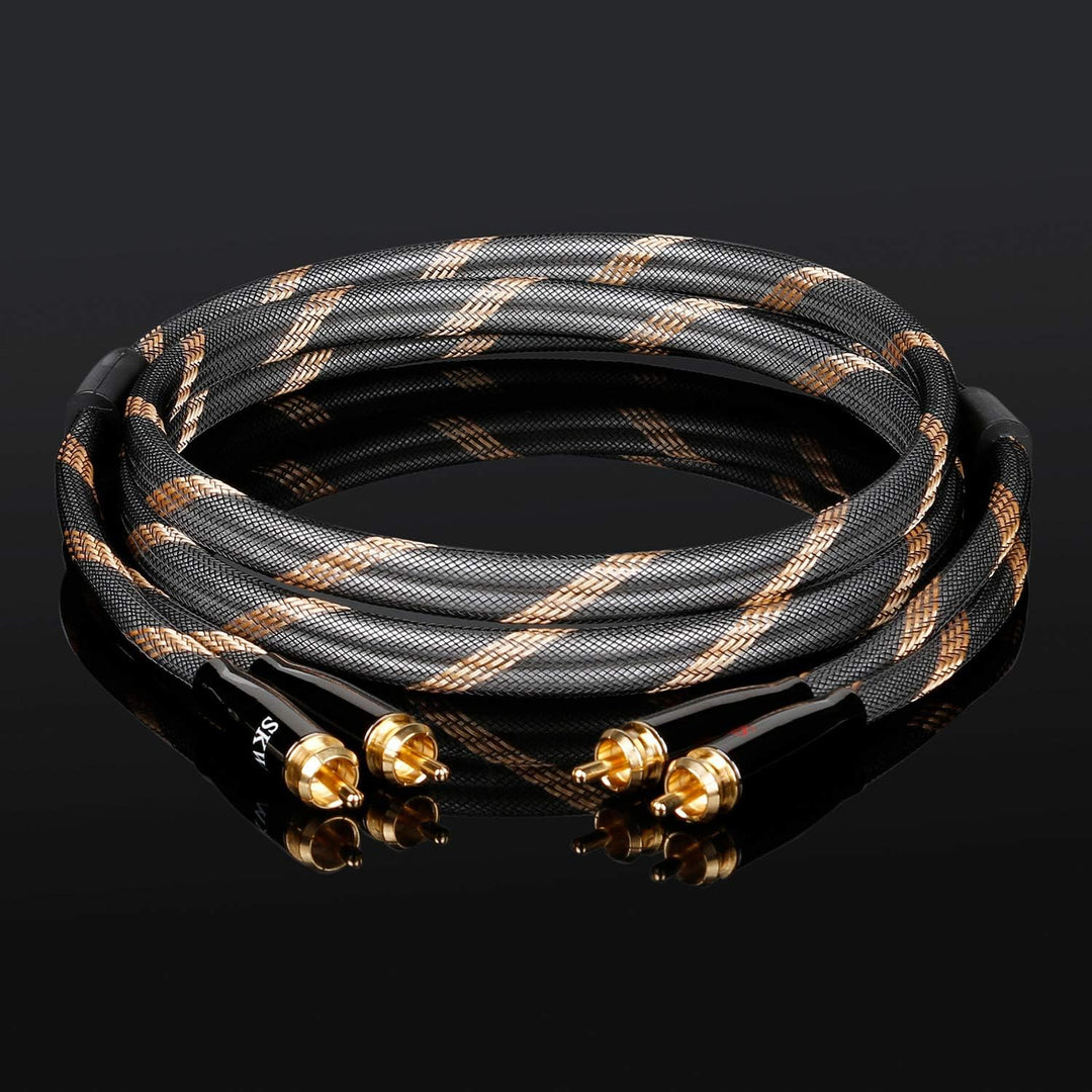 SKW Audiophiles Cinch Audio Kabel, 2 x Cinch zu 2 x Cinch Kabel mit OD 6mm Audiophile Cinch-Kabel (3