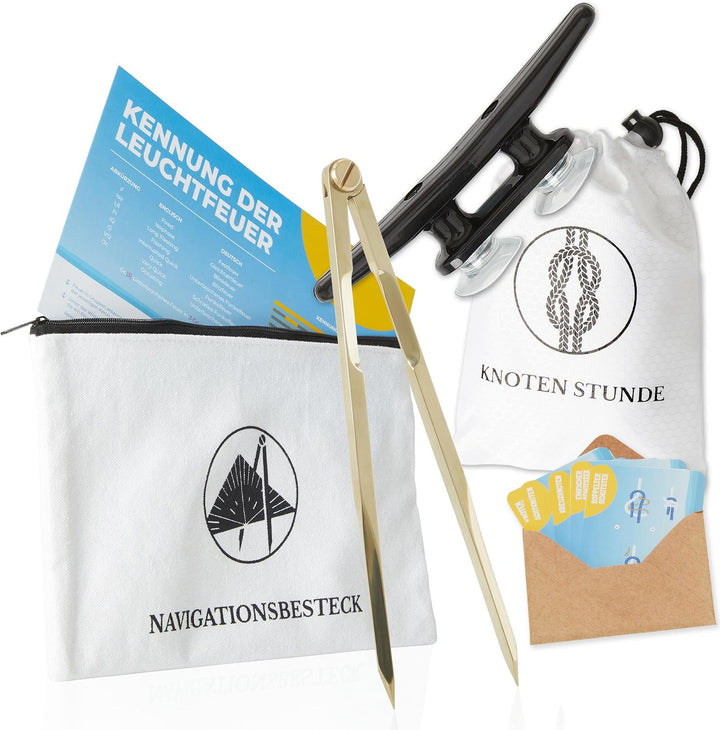 Kapitänsset - Navigationsbesteck und Knoten Übungsset - Ideal ausgestattet für den SBF - Super Gesch