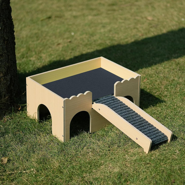Mehrstöckiges Meerschweinchen Versteck mit Treppe und Matten – Extra Gross Meerschweinchen Schloss A