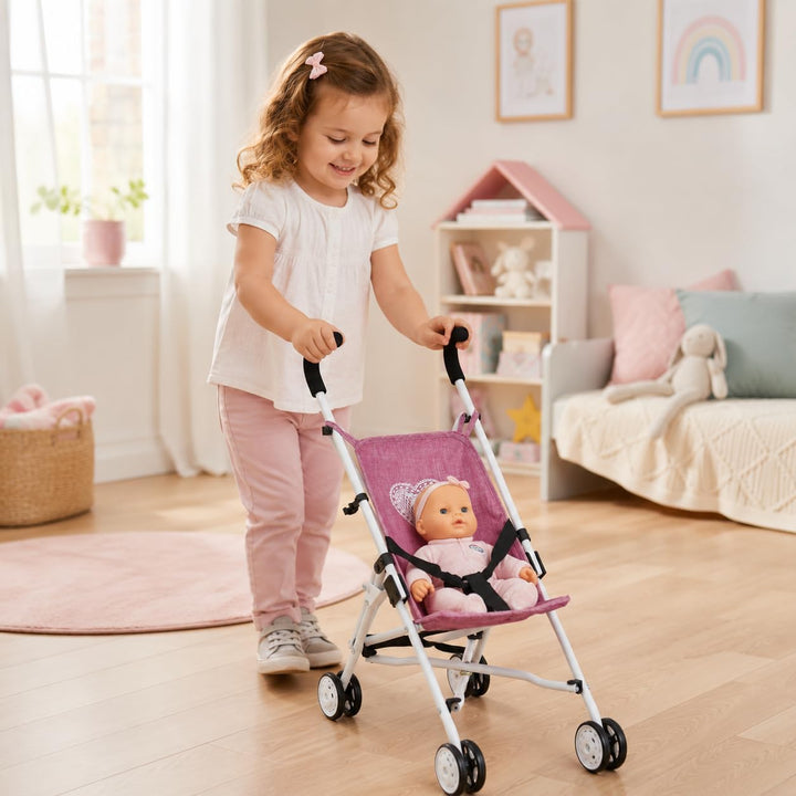 Puppenbuggy Roma, Puppenwagen, Mini-Buggy, Jeans Pink