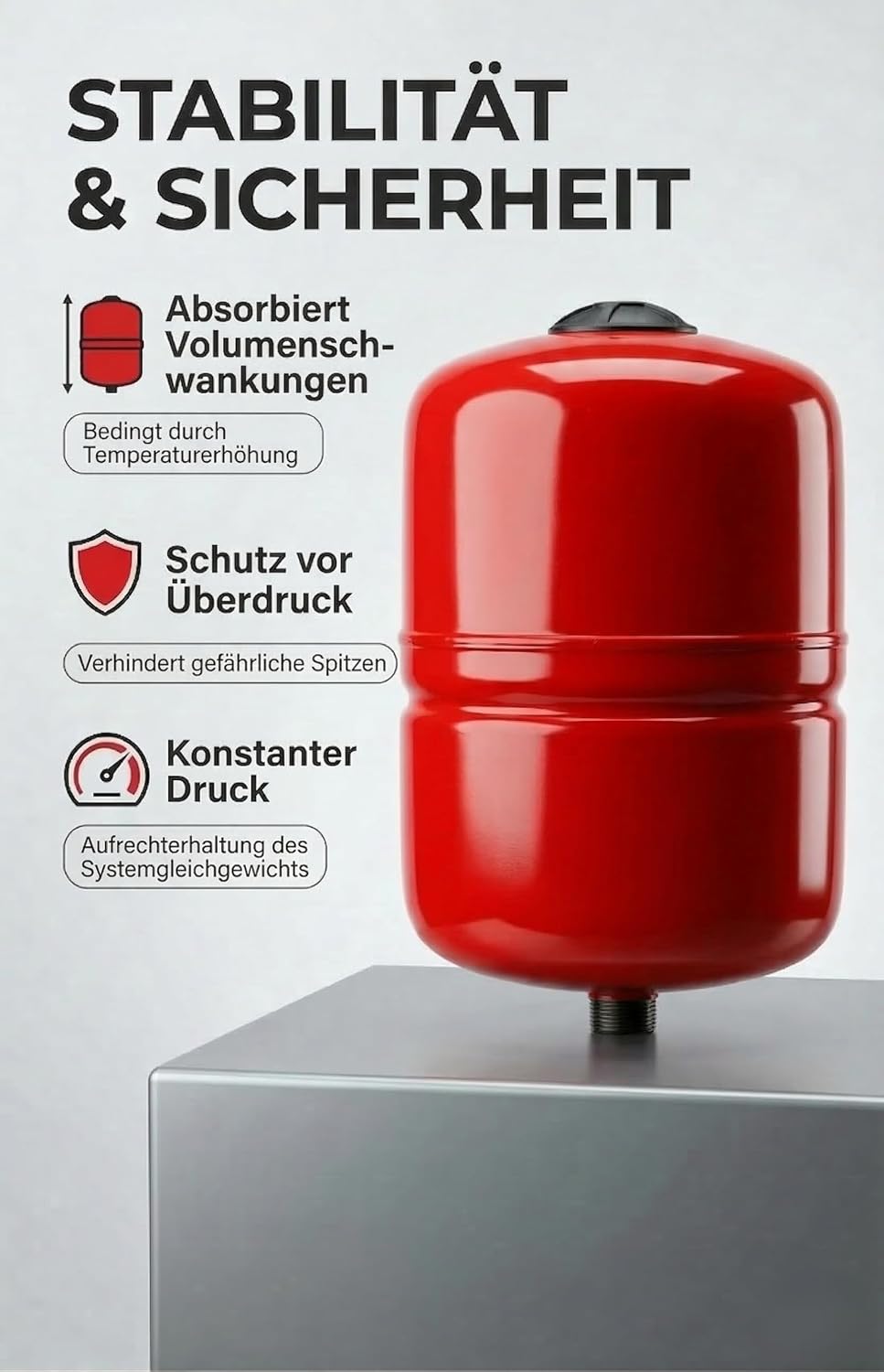 Ausdehnungsgefäss 80 l für Heizung und Klimaanlage, roter Membran-Druckbehälter mit Standfuss, G3/4