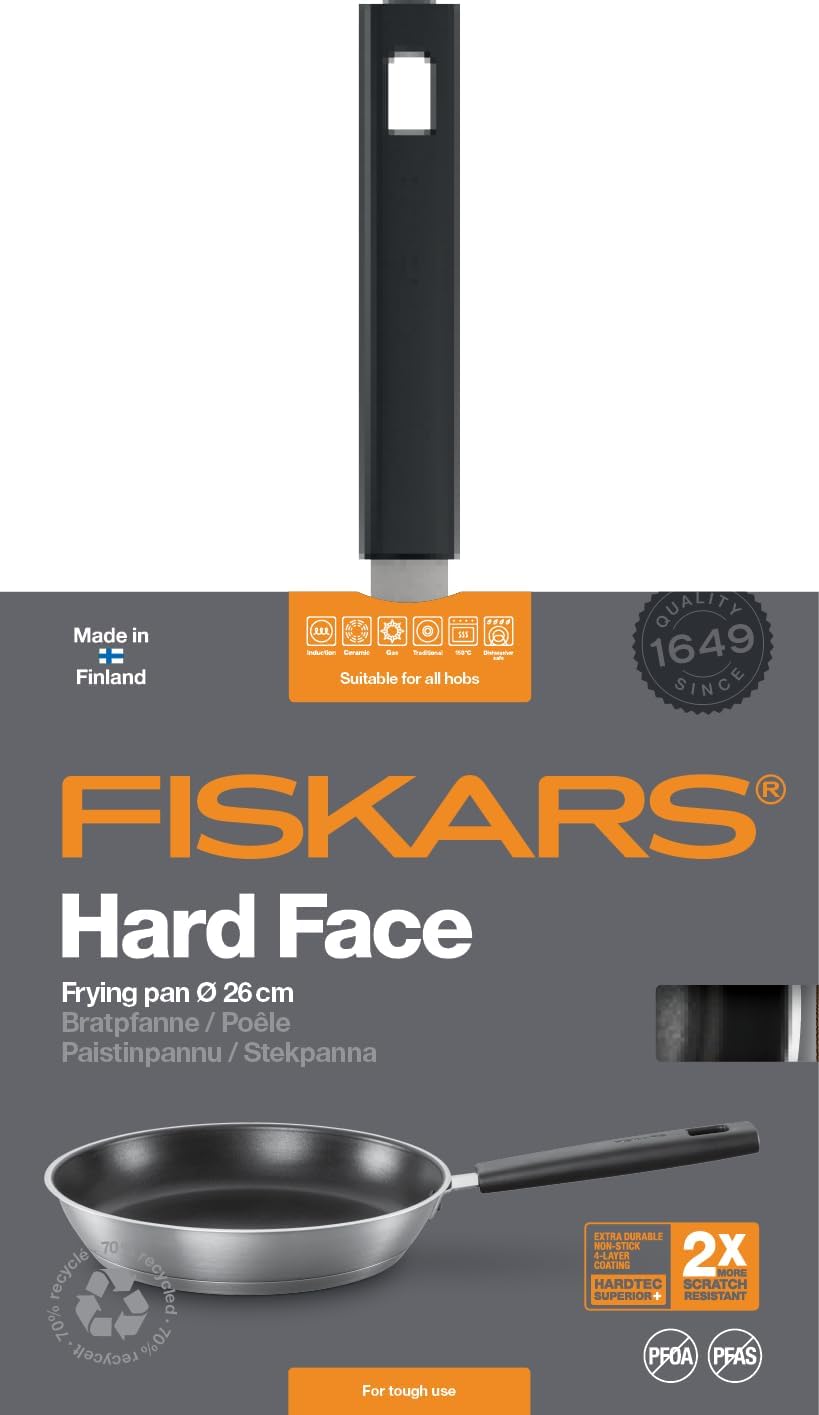 Fiskars Bratpfanne, Ø 26 cm, Für alle Kochfelder geeignet, Rostfreier Stahl/Kunststoff, Kratzfest, H